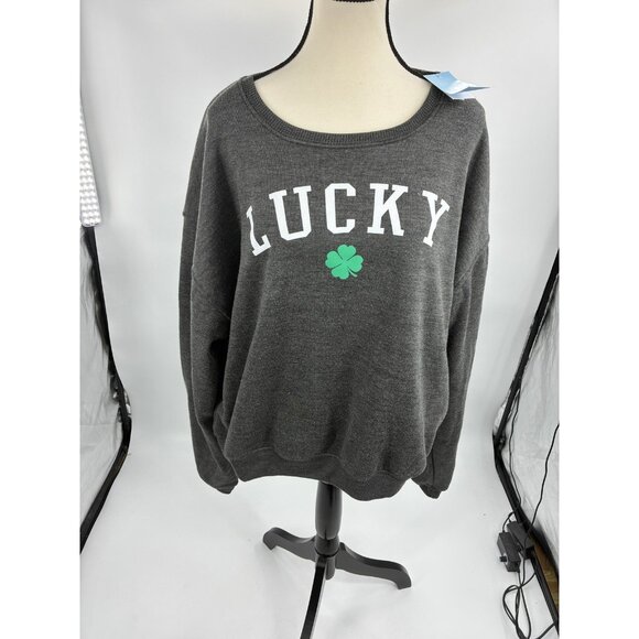 Modern Lux Womens 2XL Lucky Sweatshirt Gray Shamrock St Patricks Day Top - Picture 1 of 7